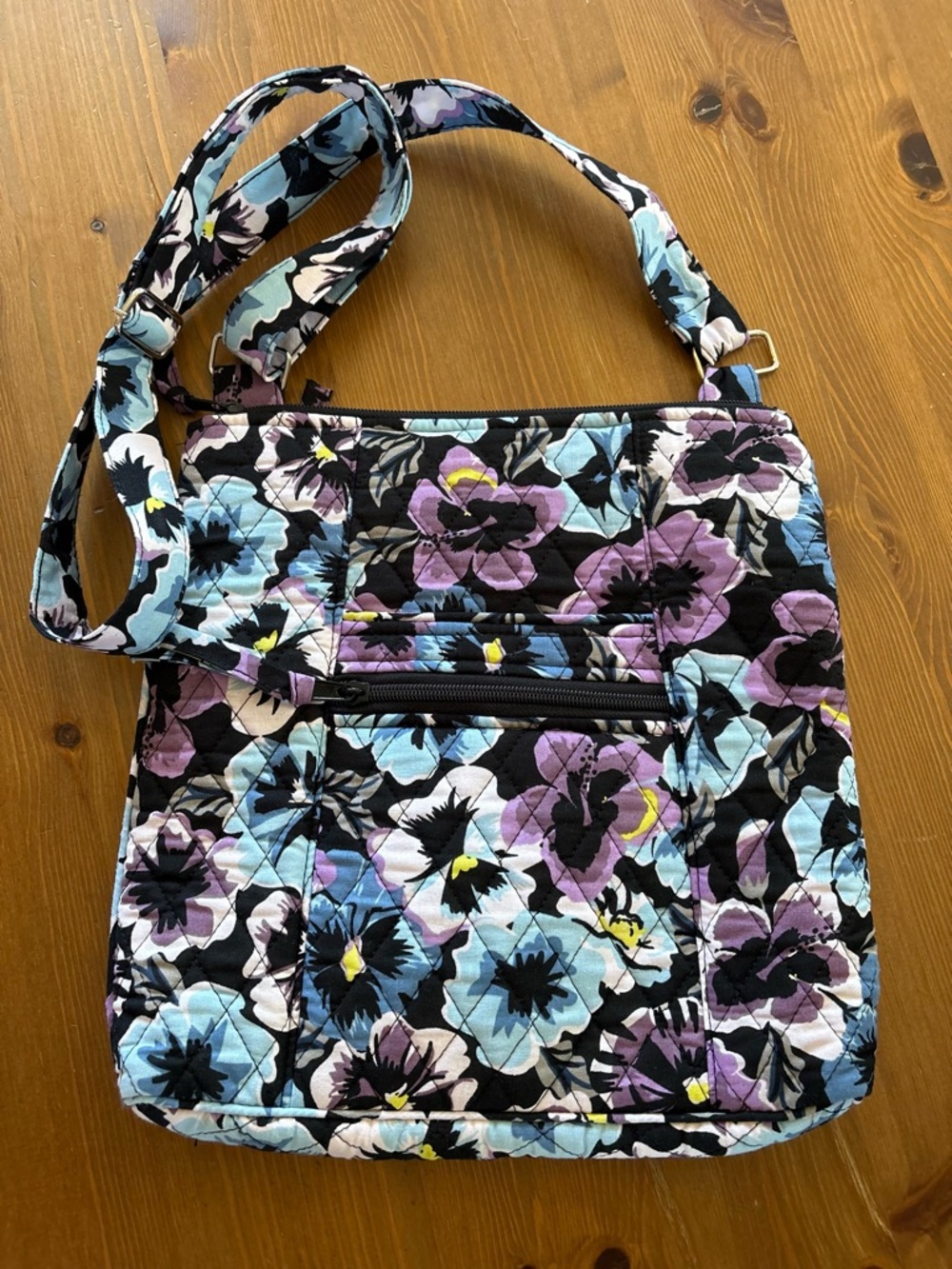 Mary Maxim Floral Blooms Quilted Crossbody Bag - Black Multi